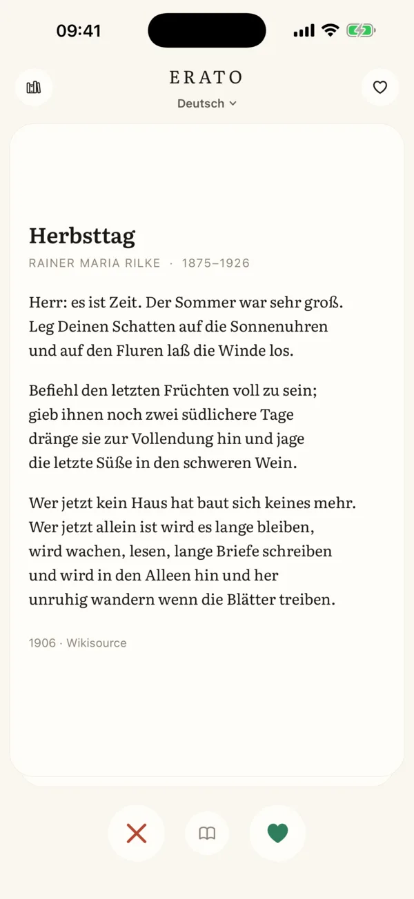 Gedichtkarte im Feed: Rilke, Herbsttag