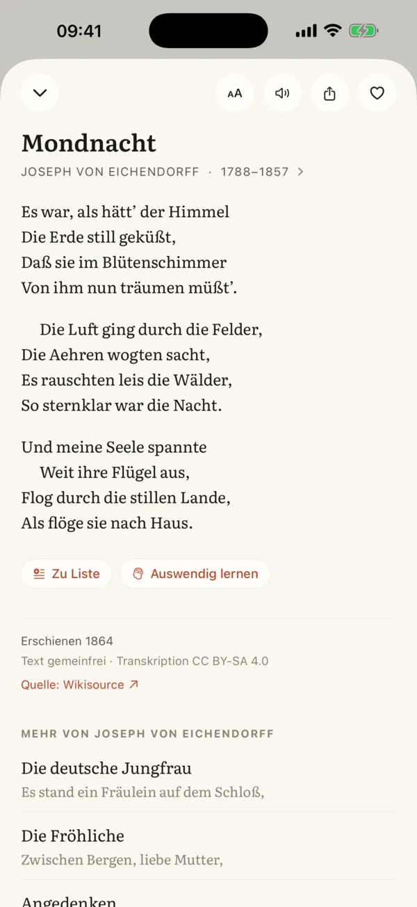 Leseansicht: Eichendorff, Mondnacht